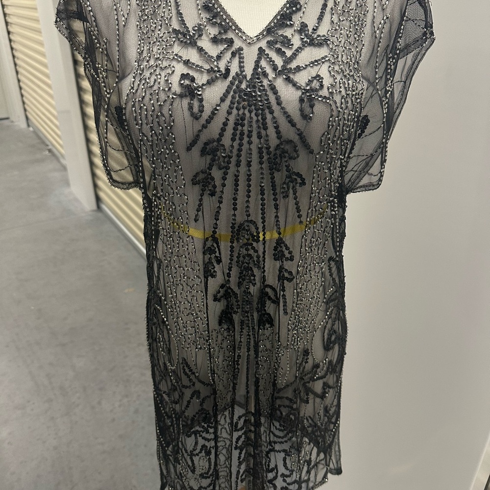 Topshop Black Beaded Mesh Dress Tunic